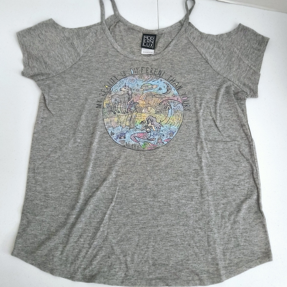 Modern Lux Gray Cut Out Short Sleeve Tee Size Med (Nwots)
